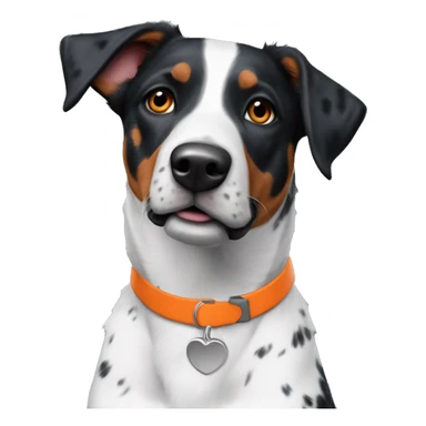 Black and white Blue heeler pointer mix floppy ears orange collar sticker
