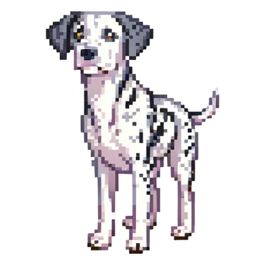 a Dalmatian dog pixel art with a different color palette sticker