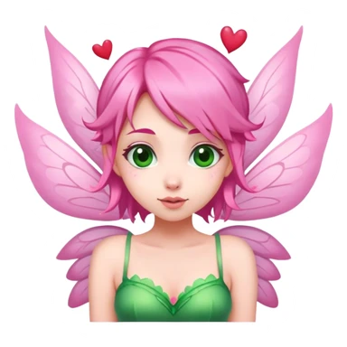 pink hair, pink wing fairy in green dress hearts sticker