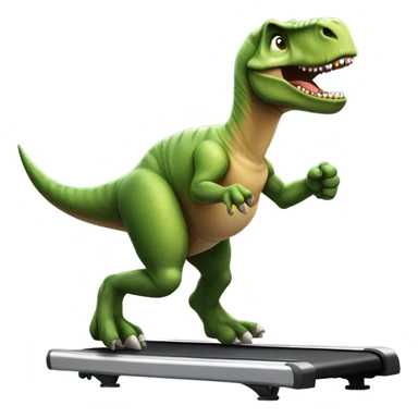 dinosaur runs on a treadmill and shows a thumbs up sticker