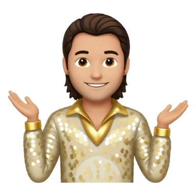 Chris Pontius from Jackass with long dark brown hair, cream sequin outfit sticker