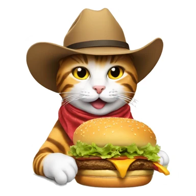 Cowboy cat eating burger with fries sticker