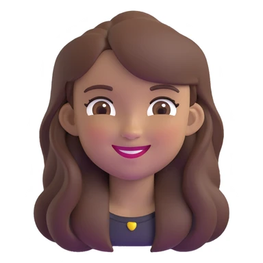 a girl with long brown hair and brown eyes smiling, memoji style, winking sticker
