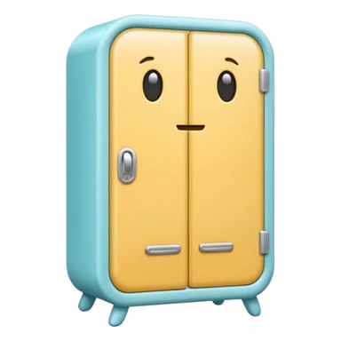3D emoji-style wardrobe icon, cute, rounded, glossy, simple two-door design, soft shadows, clean background sticker