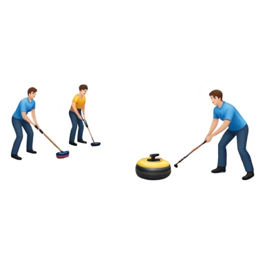 An icon showing a curling match on an indoor ice stadium, with a polished curling stone gliding toward the target and players sweeping. Spectators watch from stands, and flags hang above the rink. Transparent background highlights strategy and focus in the sport of curling. sticker