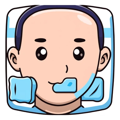 Face with one swollen cheek with square ice pack applied to it sticker