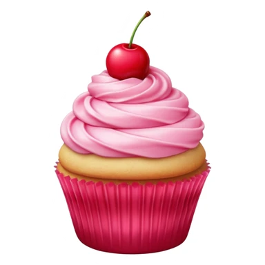 vanilla cupcake with pink frosting and a cherry on top sticker