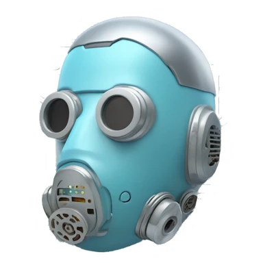 Pastel blue haircyborg head with silver respirator mask and circuits sticker