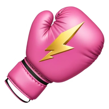pink boxing glove with golden lightning bolts, female symbol ♀ on the backhand, sparkling stardust particles in the background sticker