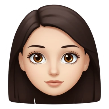 Emoji de chica blanca con cabello castaño oscuro lacio y ojos cafés con pestañas bonitas sticker