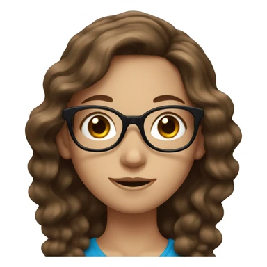 Long wavy brown haired girl with blue eyes and black glasses sticker