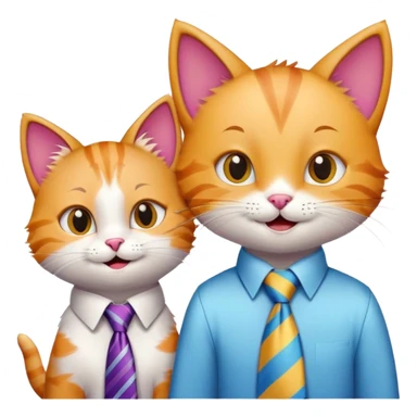 happy girl cat with eyelashes wearing a colorful necktie and happy boy cat wearing a professional necktie standing together side by side, both with cheerful expressions sticker