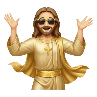 dancing figure of rejoicing Jesus with  sunglases golden  sticker