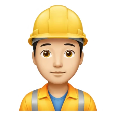 Man of Chinese appearance wearing a yellow construction hat sticker