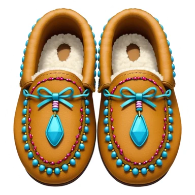 tan moccasins with beaded design and fluffy fur sticker