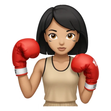 Black lady with black hair boxing with beige clothes and gloves sticker