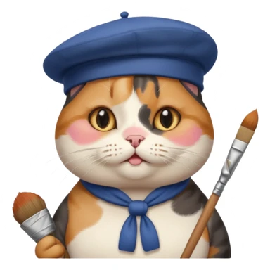 A cute chubby cat that is an artist, full body shown sticker