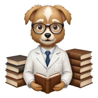 Wise grif with glasses, wearing a lab coat, perched on a stack of books. sticker