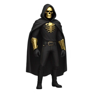 Bounty Hunter Boss with black cape and a gold skull mask from death Stranding, full body view sticker