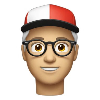 ball pale skin red cap with black brim no mouth round white solid glasses sticker