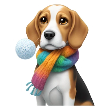 Beagle with winter clothes and snowball fight sticker