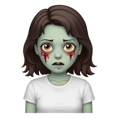 zombie girl who has wavy dark brown hair and a white t shirt sticker