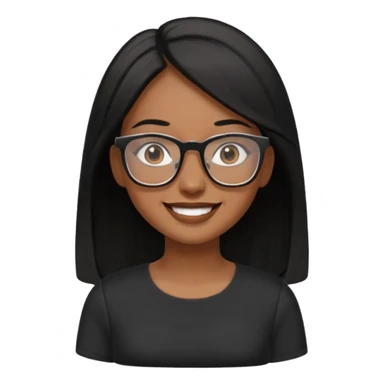 Cor da pele parda óculos um pouco quadrado cabelos longos e preto roupas blusinhas de manga curta sticker