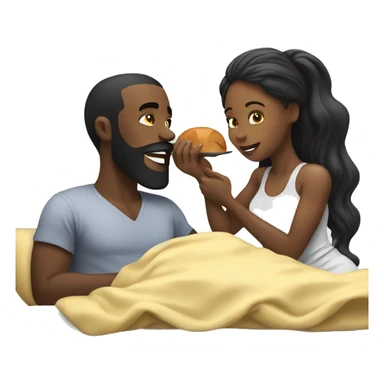 Black woman feeding black man with gray beard breakfast in bed sticker
