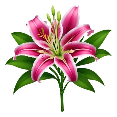 bouquet Deep Pink Oriental Lily with White Edge, luxuriant, leaf, bud sticker