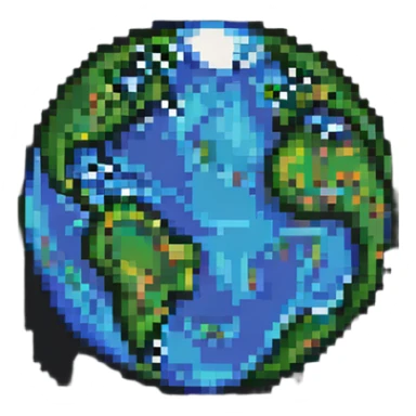 planet Earth, pixel art style, pixelated, retro video game sticker