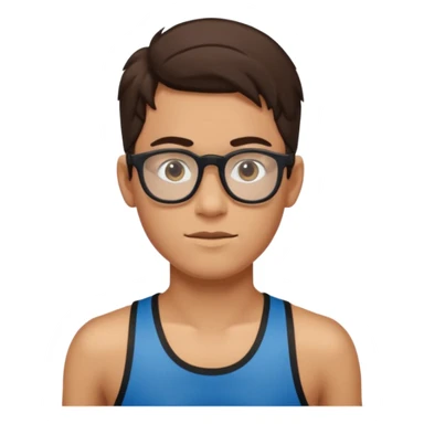 Chico joven, cabello largo marrón oscuro, con lentes de running, sin camisa sticker