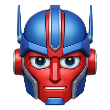 Optimus Prime emoji, apple style, simple and expressive, blue and red robot face with silver details, no text sticker