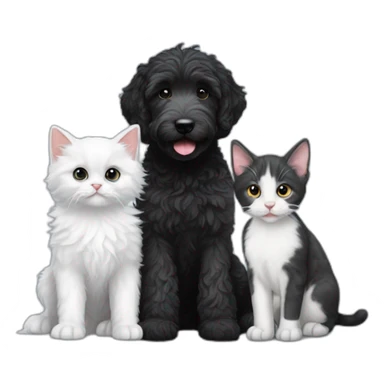 All Black labradoodle and white and grey kitten sticker