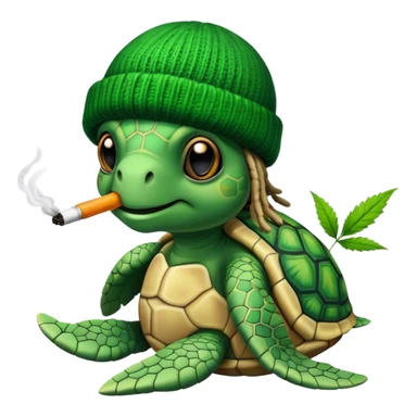 Sea turtle, smokin weed. wearing a rasta beanie with dreads. sticker
