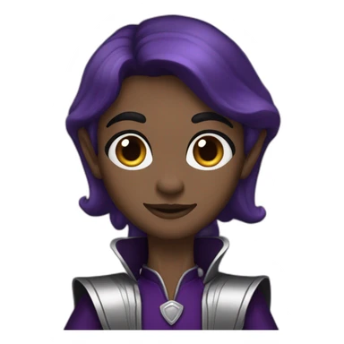 tall elf, long dark brown hair and eyebrows, wearing dark black & purple and silver outfit  sticker