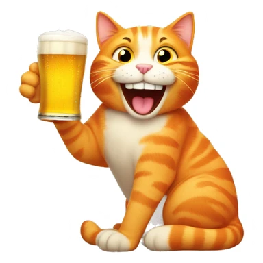 Orange cat with a pint of beer laughing sticker