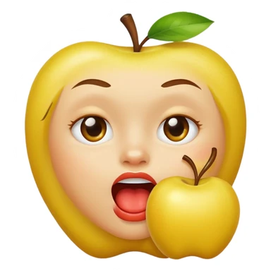 Yellow apple emoji biting lip and raising one eyebrow sticker