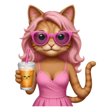 cat long curling hair in drink holders with sunglasses dikkine dress sticker
