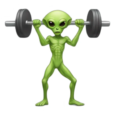 skinny alien holding a barbell sticker
