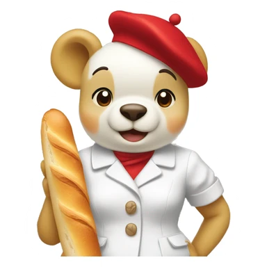 parisien style white pooh (female), with red beret on head and baguette in arms, and with eiffel tower in the background sticker