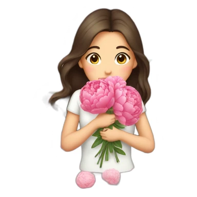 brunette girl smells flowers peonies sticker