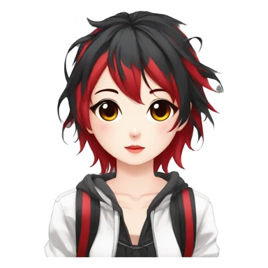 Gorgeous anime style shojo character with blushing face aesthetic and pretty edgy black red punk hair with hair garment trending style sticker