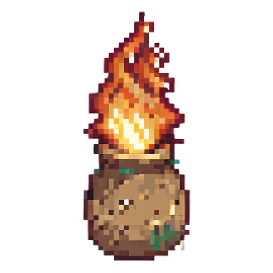 a lit match with flame burning, pixel art style sticker