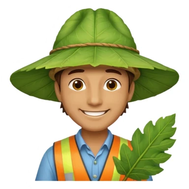 an surveyor man wearing a large leaf hat sticker