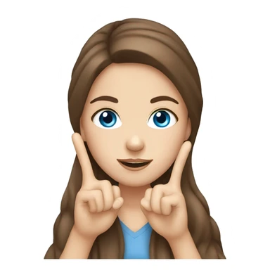 white girl with brown hair and blue eyes holding up a peace with her hands  sticker