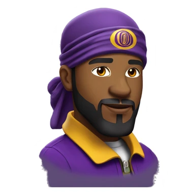 Omega psi phi man wearing a purple and gold letter man jacket a black durag on his head brown skinned black full beard and attractive  sticker