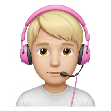 guy with blonde hair, white shirt and pink headset sticker