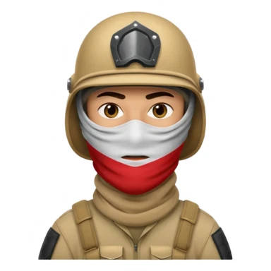 
an Iraqi soldier with a serious face, wearing a helmet and a balaclava covering his mouth sticker