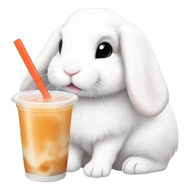 White mini lop rabbit drinking boba tea sticker
