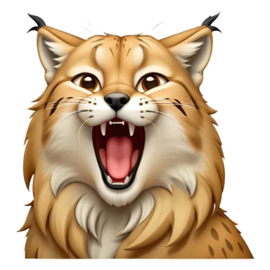 Cinematic-detailed-Yawning-Lynx-Portrait-Emoji – Head tilted slightly with a dramatic, wide-open yawn, revealing a sleek golden-brown fur coat with subtle spots, signature black ear tufts standing tall, round amber eyes barely open in drowsy contentment zoomed out to show the shoulders sticker
